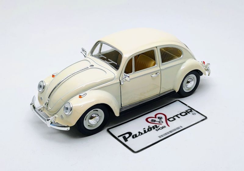 1:24 Volkswagen Beetle Sedan 1967 Blanco Pastel KINSMART Display a Granel Vocho Crema 05389