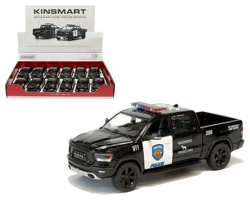 Caja de 12 Piezas - 5 Pulgadas / 1:46 Ram 1500 Rebel Pick Up Crew Cab 2019 Patrulla - Police KINSMART 1:43 05398
