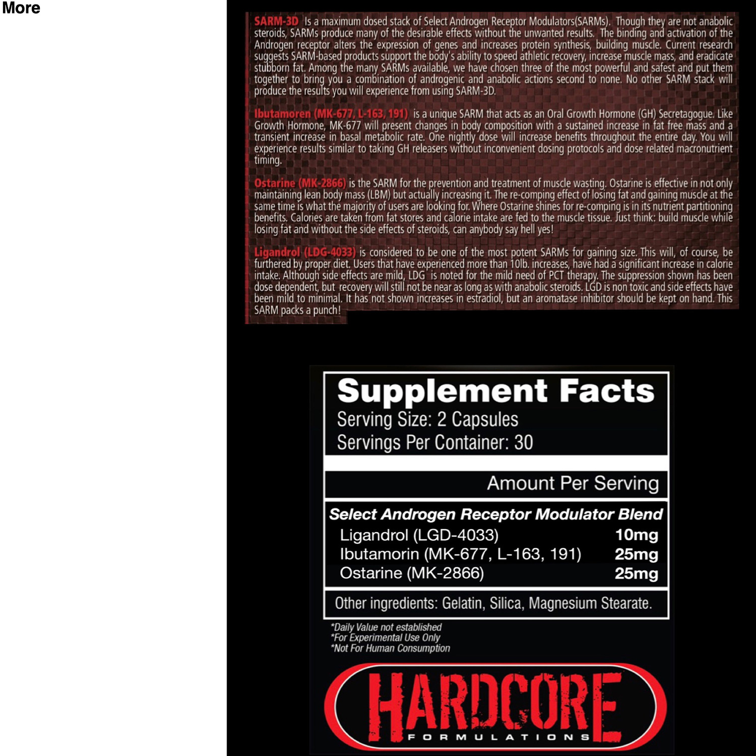 ‘SARM 3D’ Triple Response SARM Stack Made By Hardcore Formulations