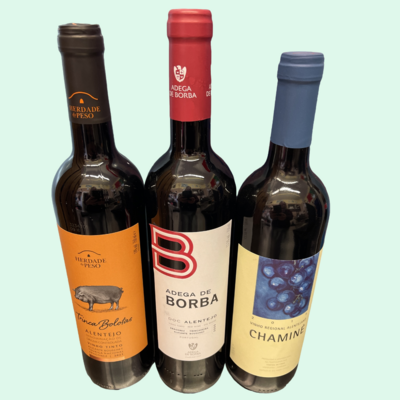 Verschiedenes Rot Wein Aus Alentejo 3x0,75cl Borba,chaminé Und Trinca Bolotas-oferta De Saco De Pano De Portugal-Kostenloser Versand
