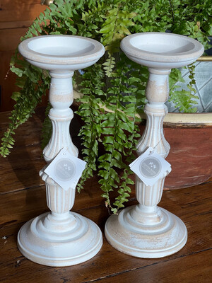 White Washed Wooden Candle Holder