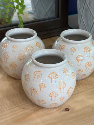 Mushroom Print Mini Vase - Orange