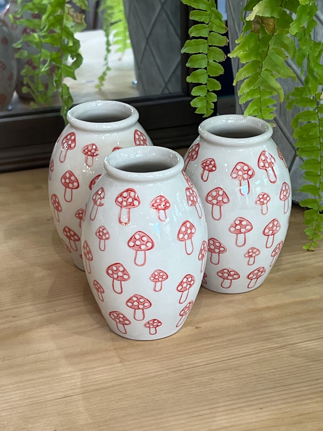 Mushroom Print Mini Vase - Red