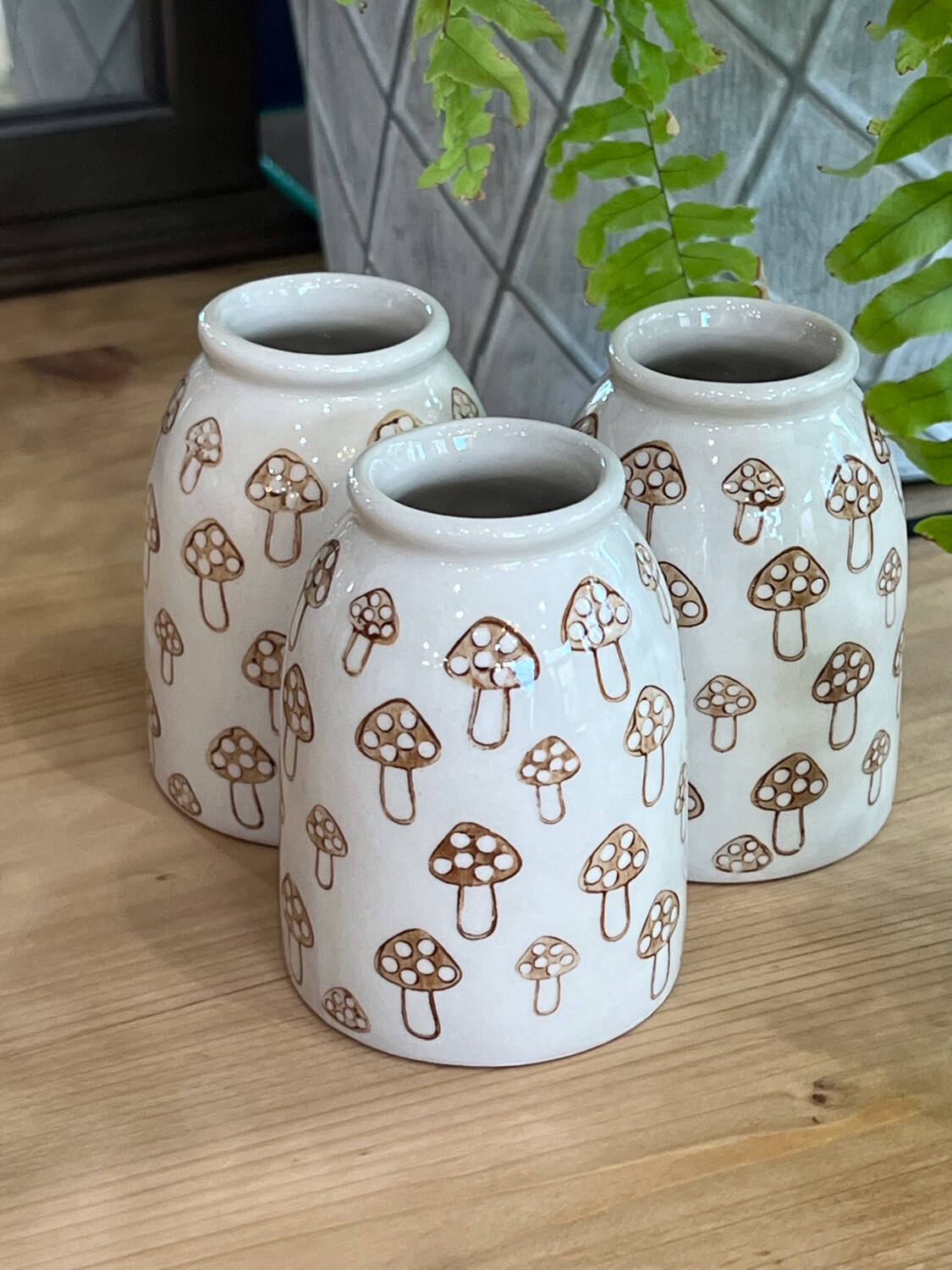Mushroom Print Mini Vase - Brown