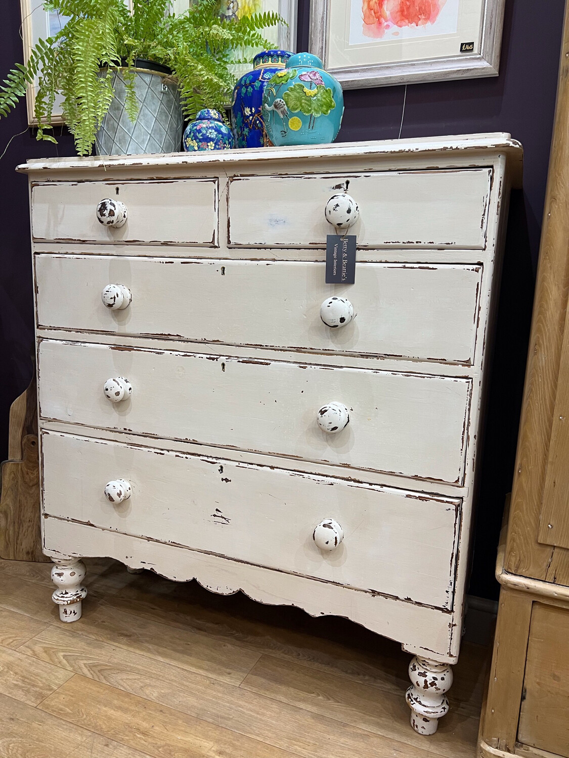 Victorian Pine Chest Of Drawers - Later Painted