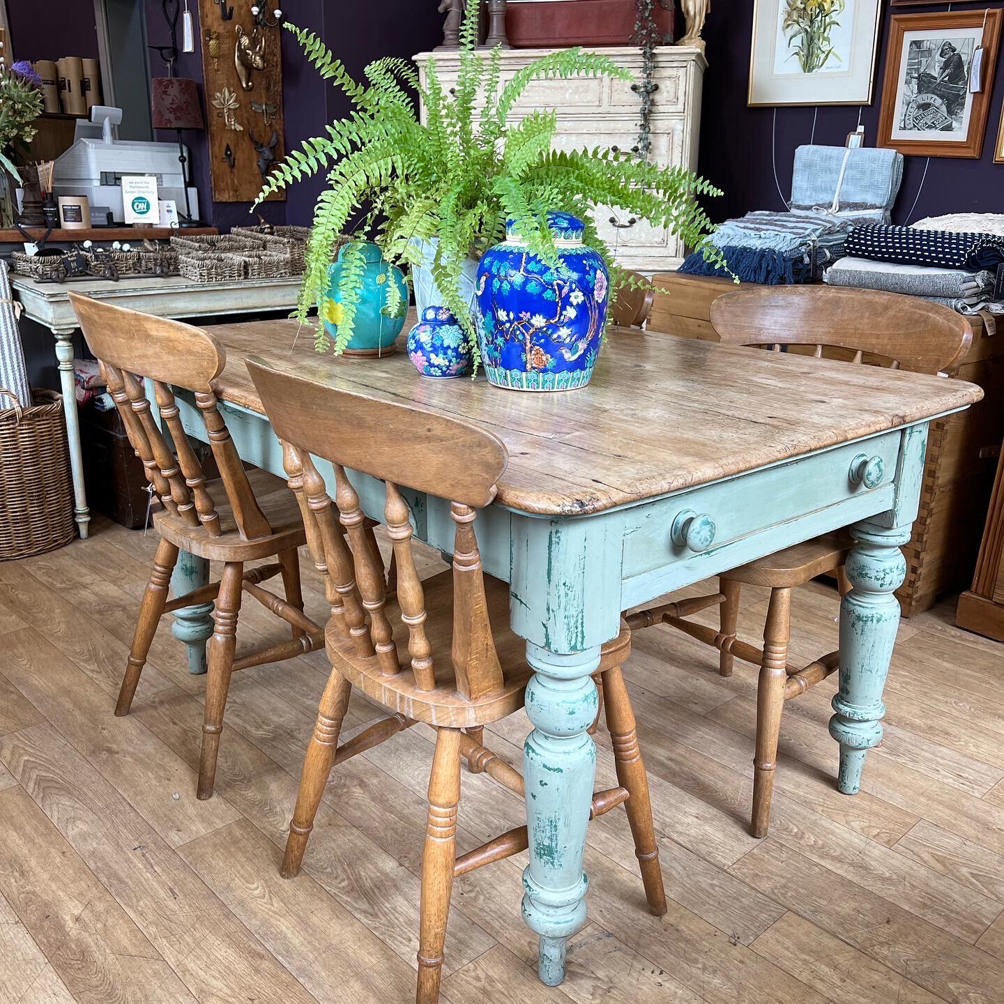 Victorian Pine Dining / Kitchen Table - Chippy Paint