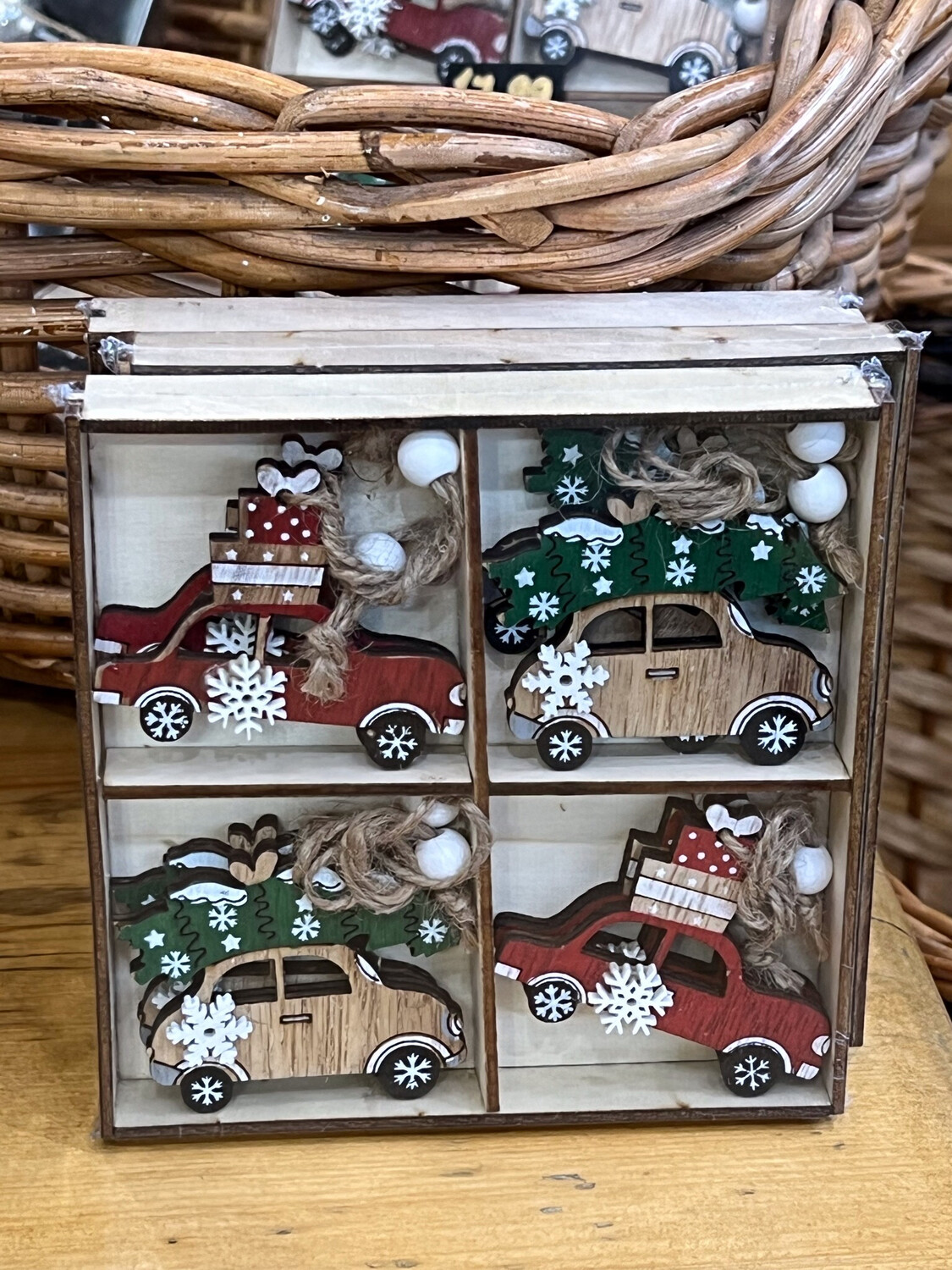 Assorted Wooden Christmas Decorations - Box Of 12