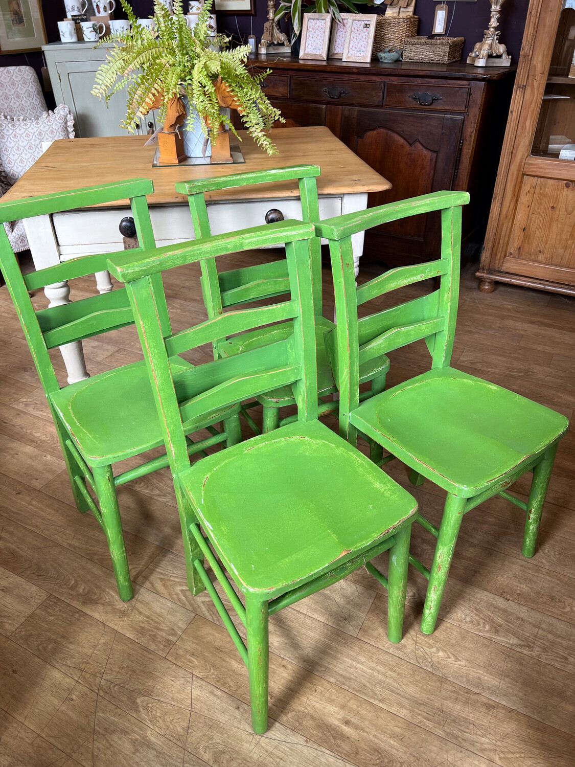 Vintage Chapel / Church / Dining Chairs - Painted Set Of Four