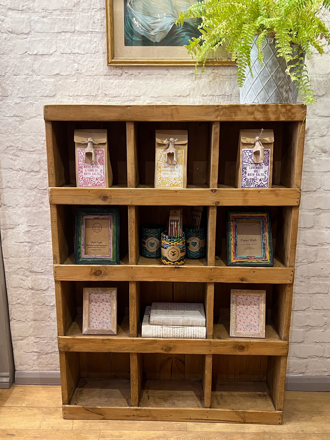 Vintage Recycled Pine Pigeon Holes / Bookcase