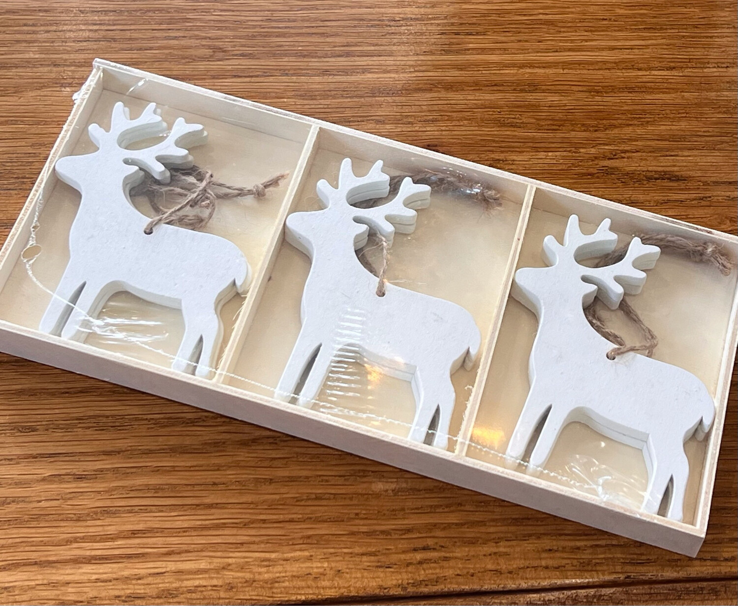 Box Of Six Wooden Hanging Reindeer Decorations