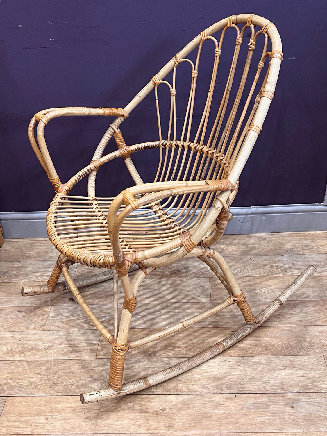 Vintage Bamboo Egg Shaped Rocking Chair