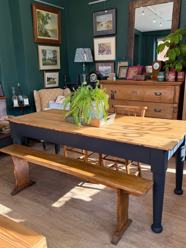 Antique Pine Plank Top Dining Table