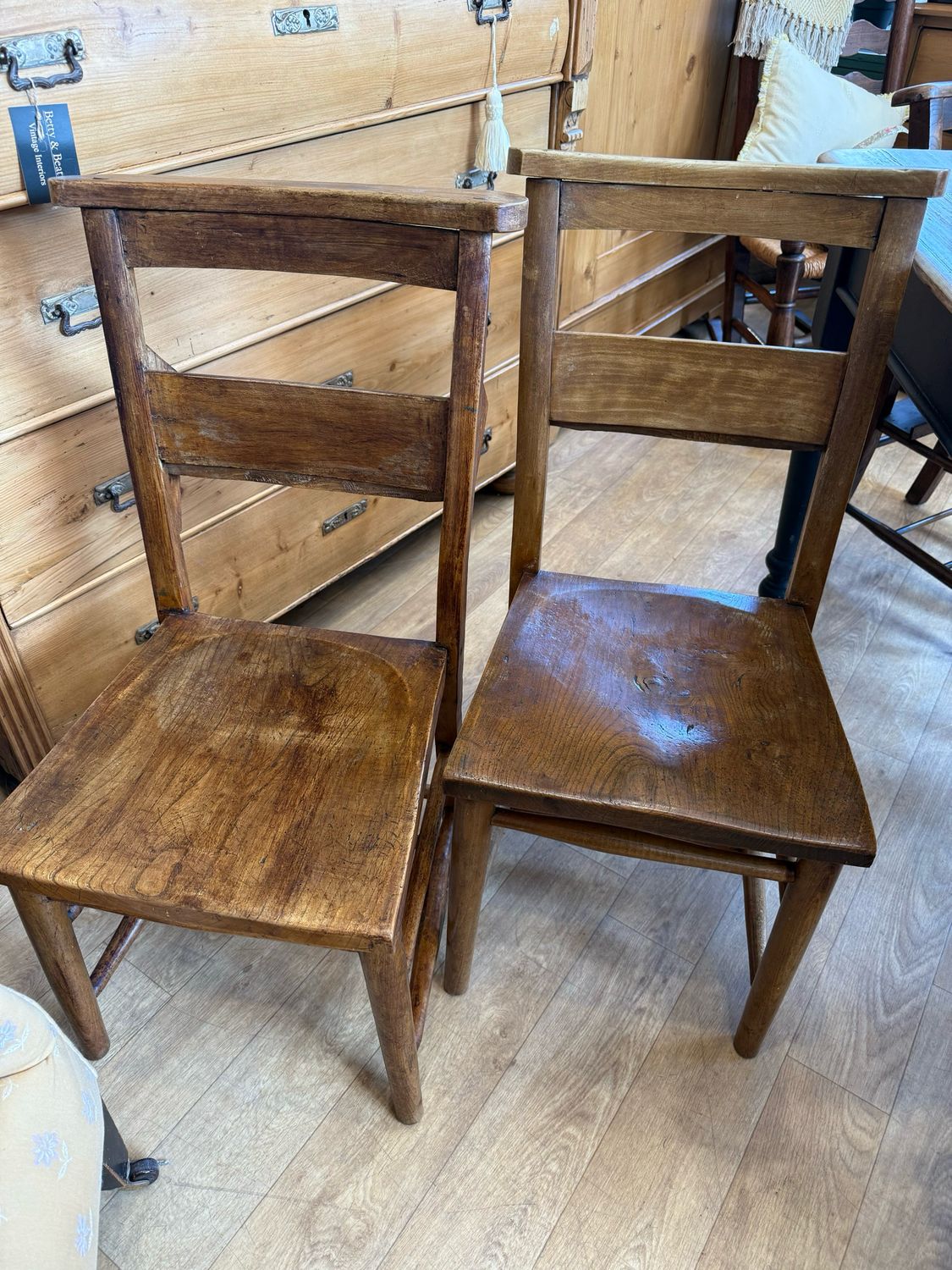 Vintage Chapel / Church Chairs / Dining Chairs - Pair