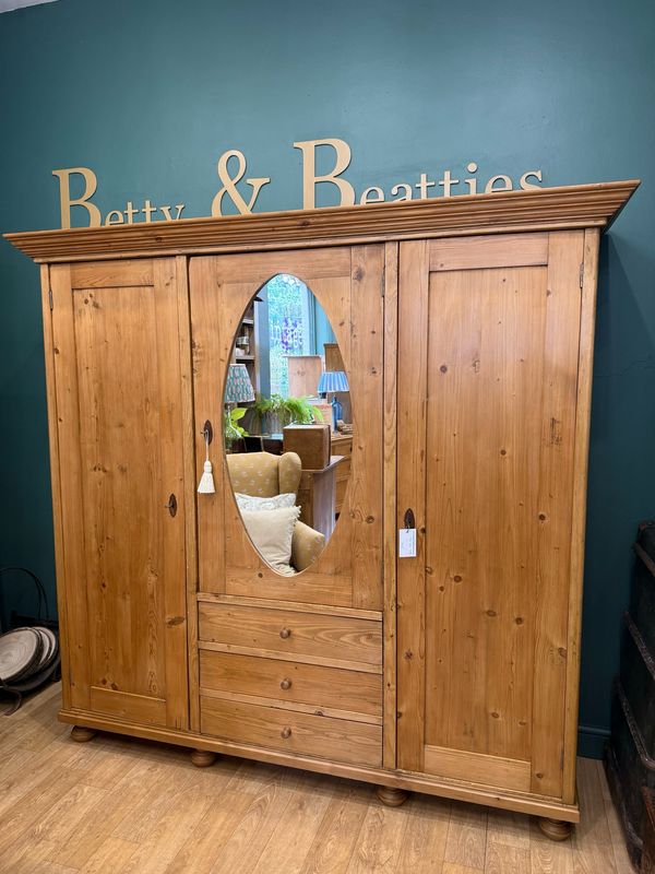 Vintage Pine Triple Knockdown Wardrobe / Armoire