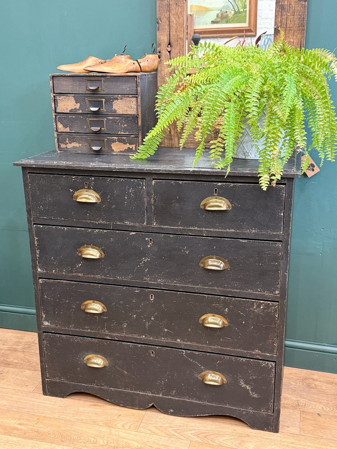 Antique Chest Of Drawers / Hand Painted / Industrial Style