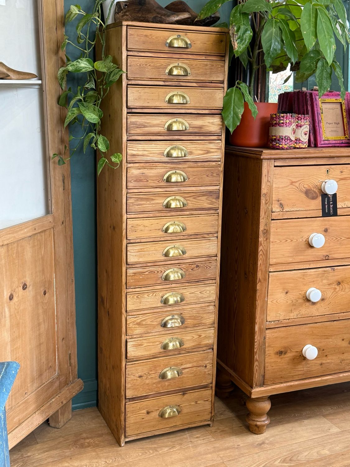 Vintage Apothecary Style Pine Bank Of Drawers