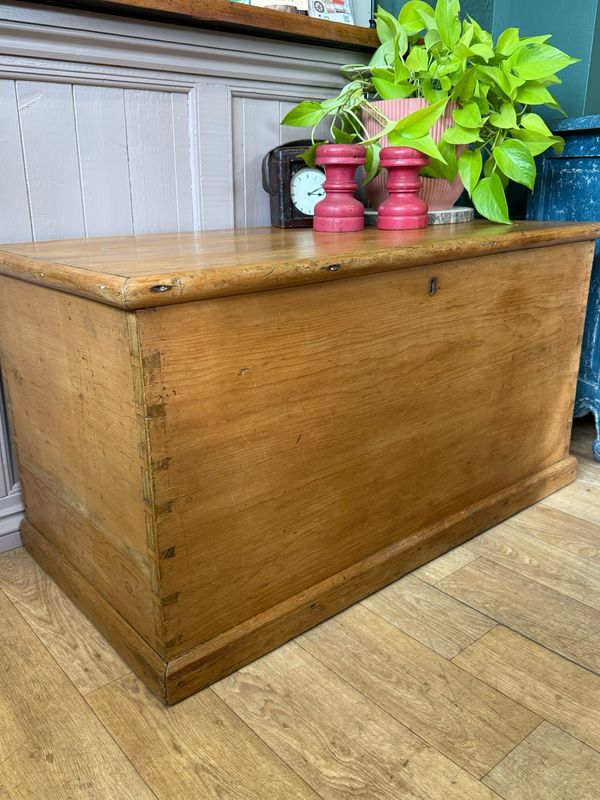 Antique Pine Blanket Chest / Storage Trunk / Coffee Table
