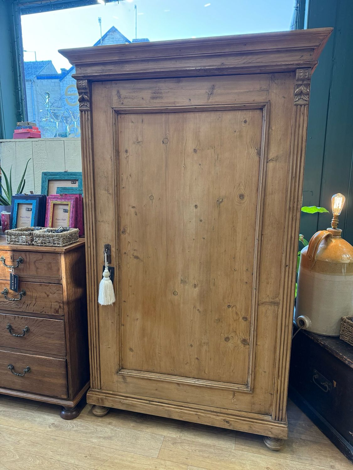 Antique Pine Shelved Cupboard / Linen Cabinet / Larder