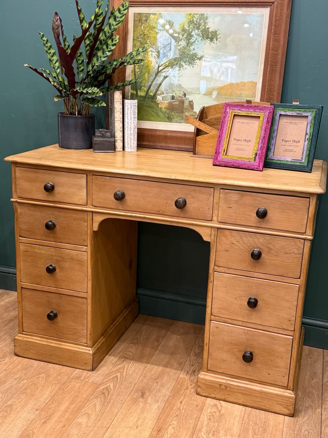Antique Pine Kneehole / Pedestal Desk