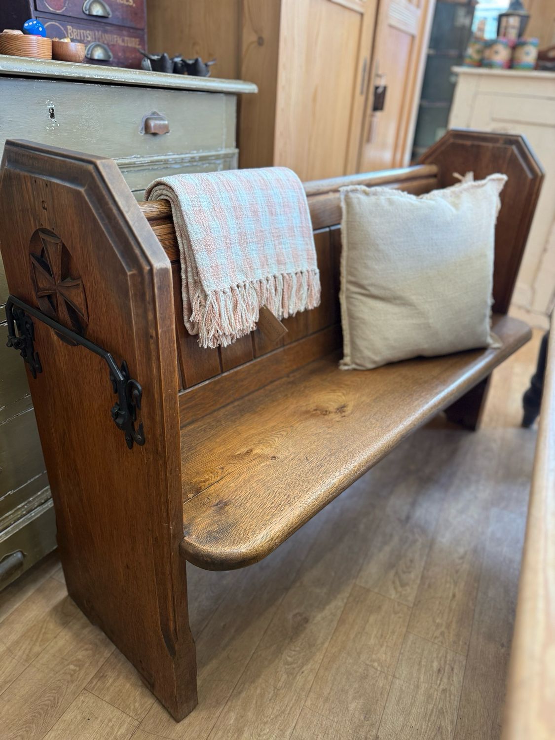 Antique Oak Church Pew / Hallway Bench - 2 Of 2 Antique Oak Church Pew / Hallway Bench - 2 Of 2