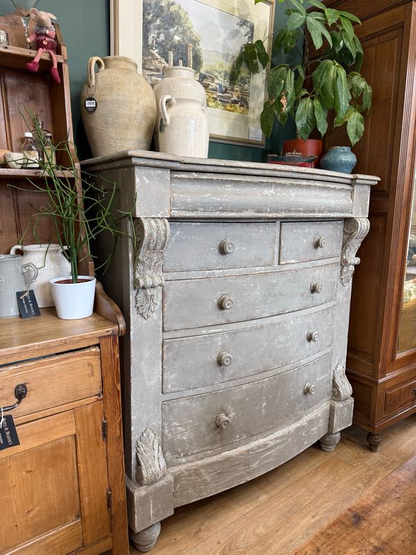 Antique Bow Fronted Chest Of Drawers - Hand Painted Antique Bow Fronted Chest Of Drawers - Hand Painted