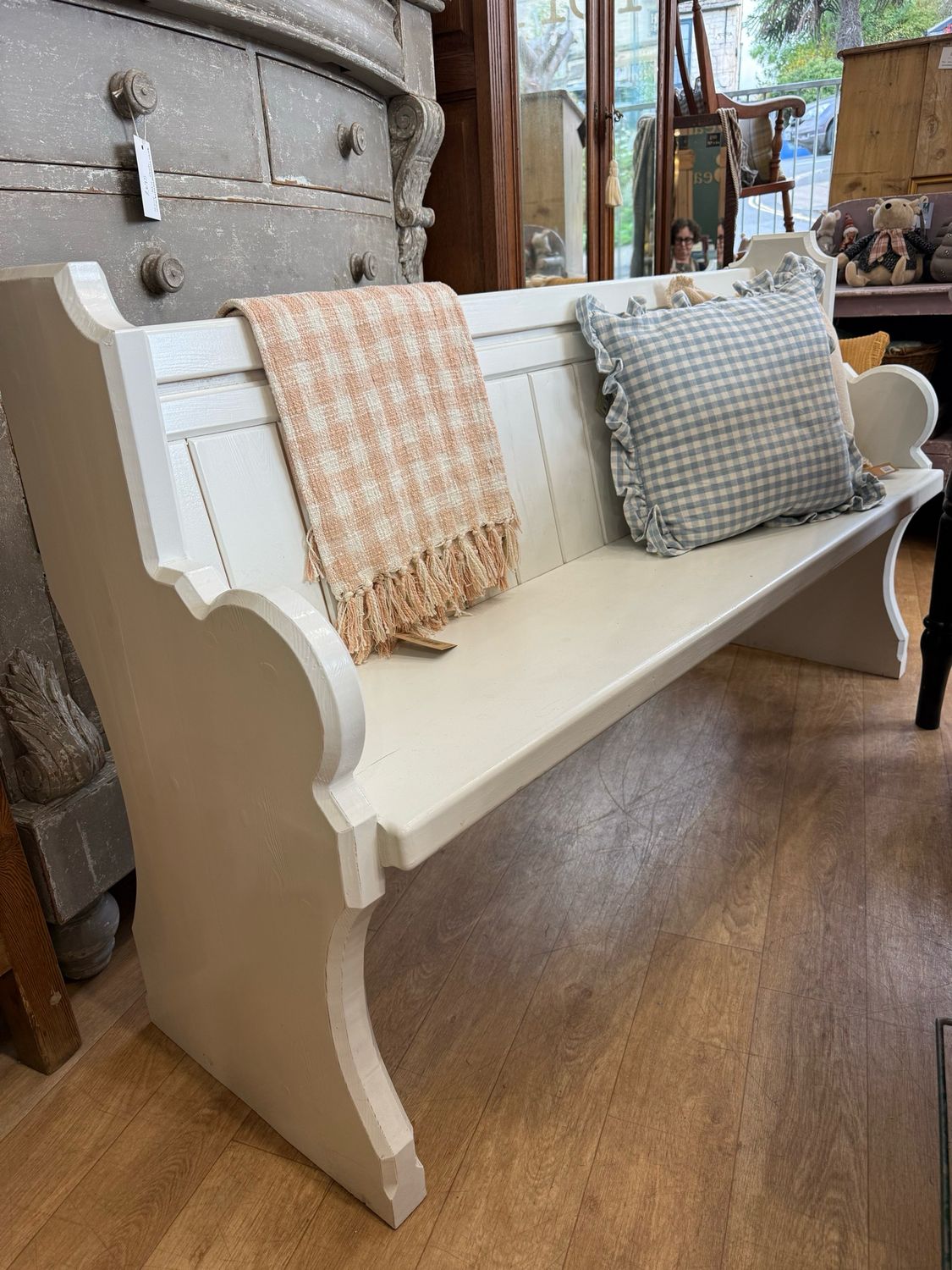 Antique Painted Pine Church Pew / Bench
