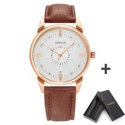 Yazole Mens Large Dial Leather Watch
