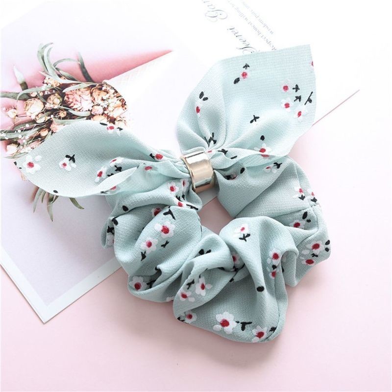 Scrunchies - Aqua With Flowers And Bow