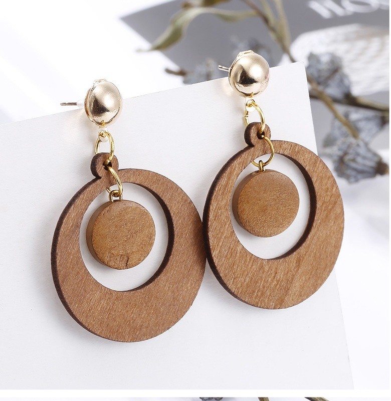 Earrings - Wooden Round