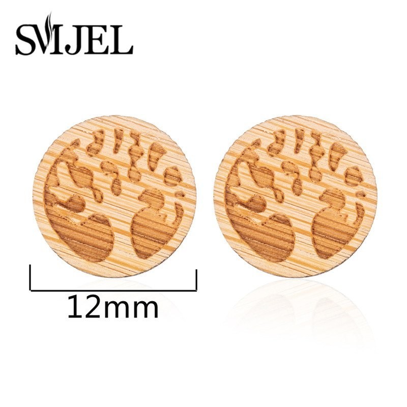 Earrings - Wood Stud Round Tree Of Life