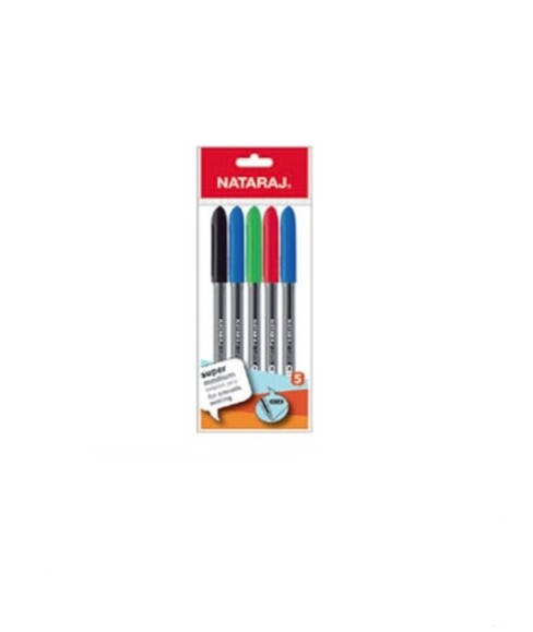 NATARAJ 5PCS SUPER MEDIU BALL PEN (1MM) ASSTD COL