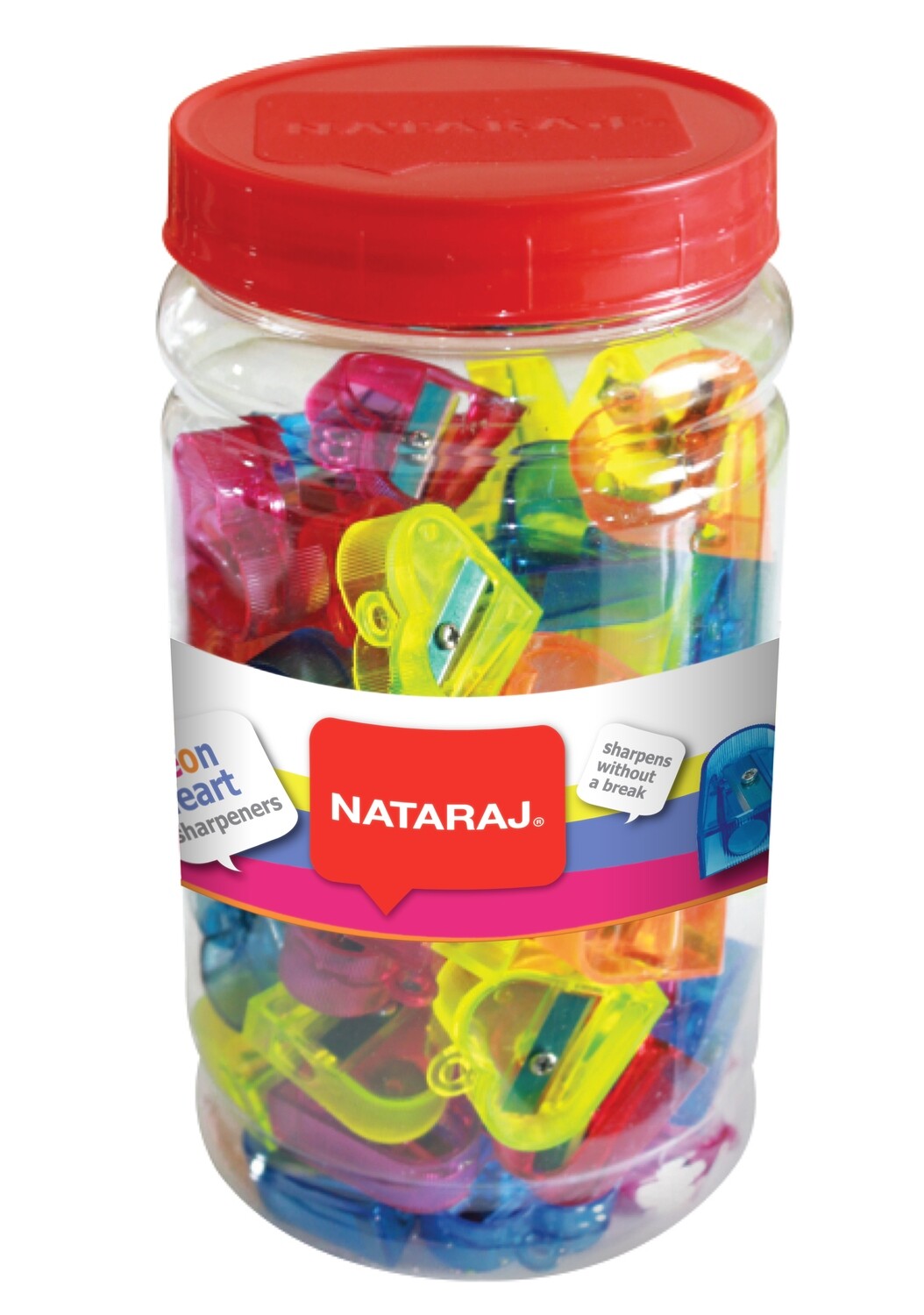 NATARAJ 50PCS NEON CRYSTAL HEART SHARPENER JAR