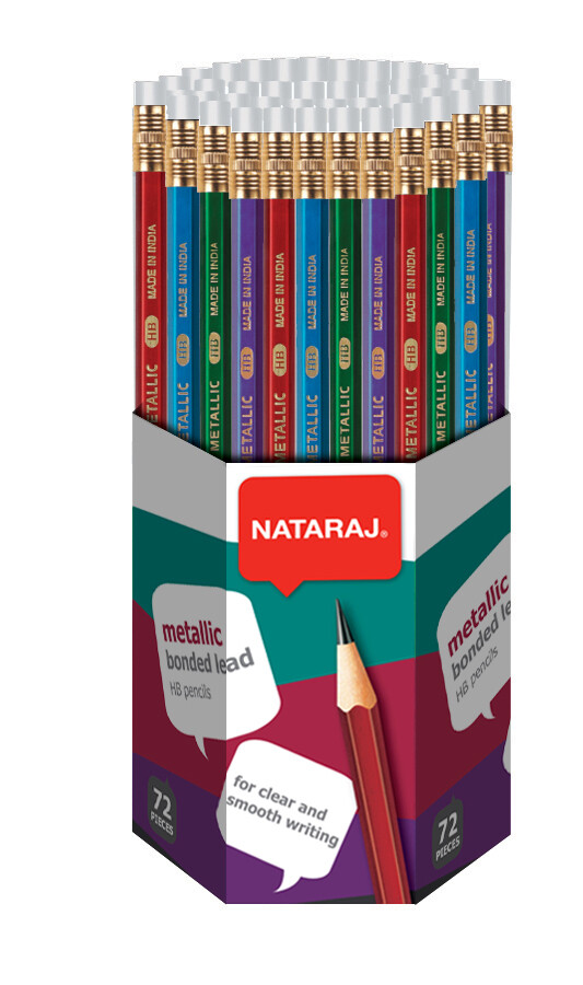 NATARAJ 72PCS METALLIC PENCILS HEXAG. RUBBER TIP