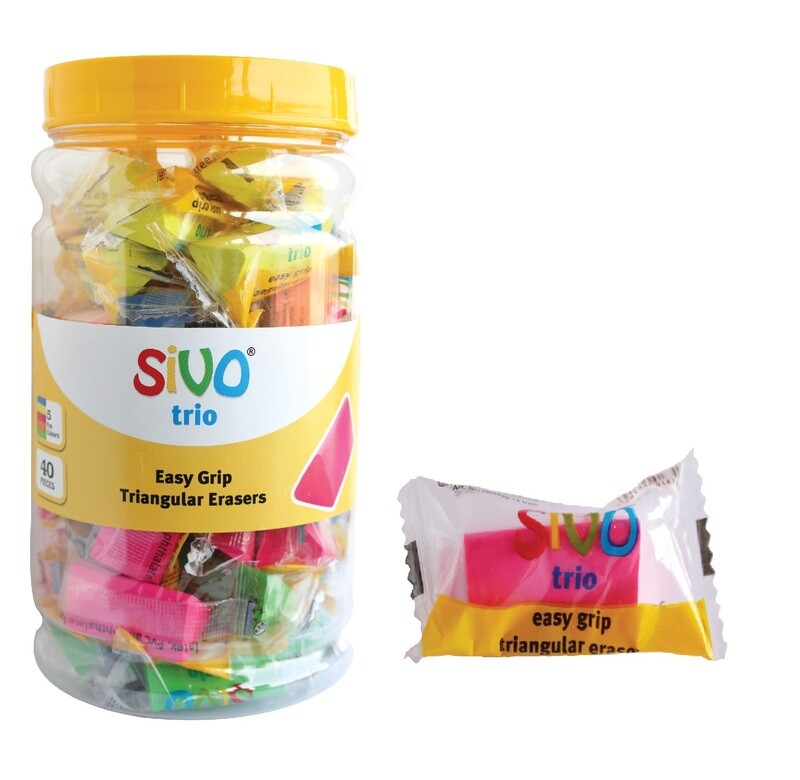 SIVO 40PCS TRIO TRIANGULAR ERASERS JAR