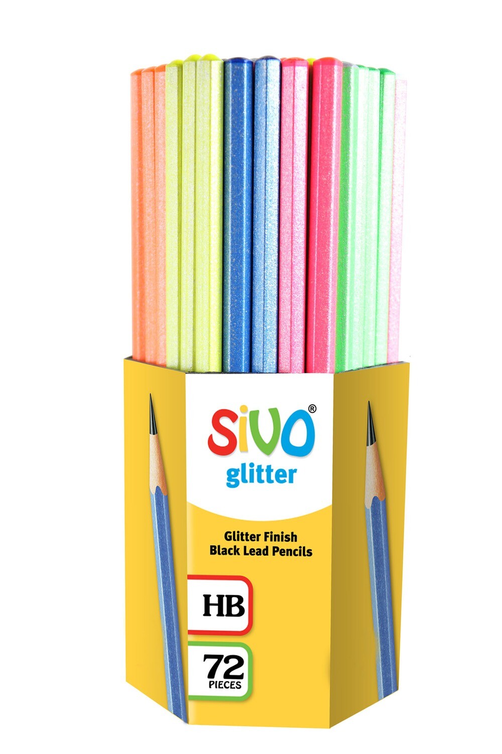 SIVO 72PCS GLITTER HB PENCILS HEX STAND