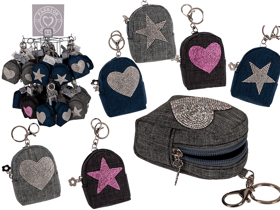 THE BLUE FABRIC PURSE W/METAL RING STAR &amp; HEART