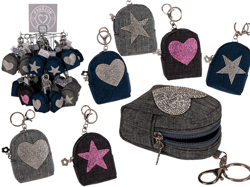 THE BLUE FABRIC PURSE W/METAL RING STAR &amp; HEART