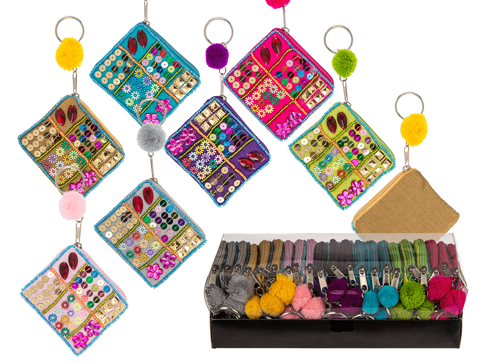 THE BLUE MULTI COLORED JEWELERY KEY CHAIN PURSE