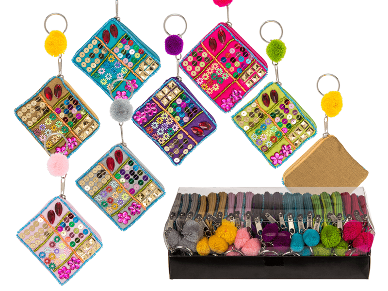 THE BLUE MULTI COLORED JEWELERY KEY CHAIN PURSE
