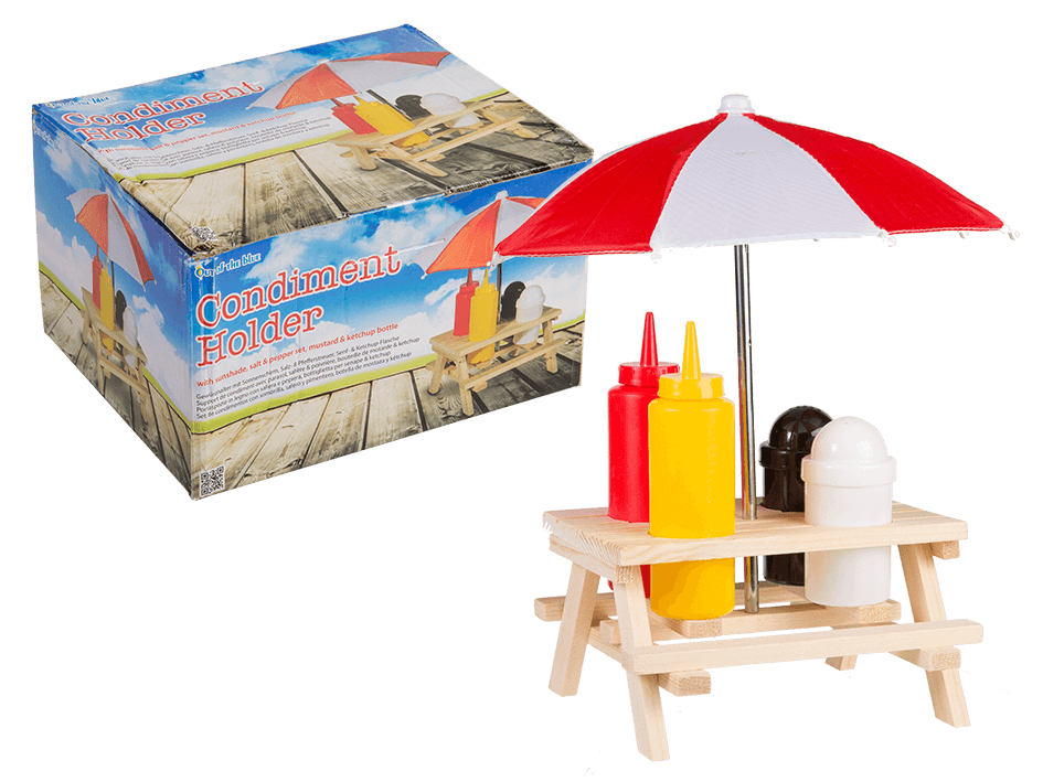 THE BLUE CONDIMENT HOLDER - WOODEN PICNIC SET