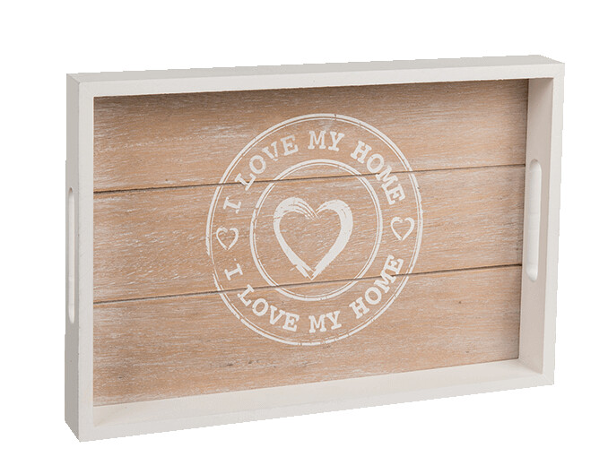 THE BLUE 30X20CM WHITE WOODEN TRAY(I LOVE MY HOME)