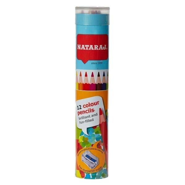 NATARAJ 12PCS FULLSIZE COLOR PENCIL METAL CYLINDER