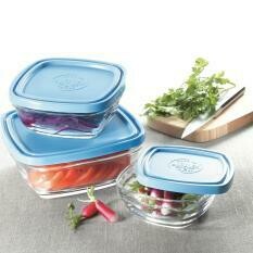 DURALEX 3PCS LYS SALADIER SQUARE BOWL+BLUE LID