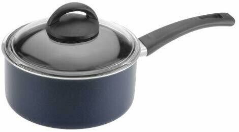 CARONI 16CM NON STICK BLUE SAUCE PAN+GLASS COVER