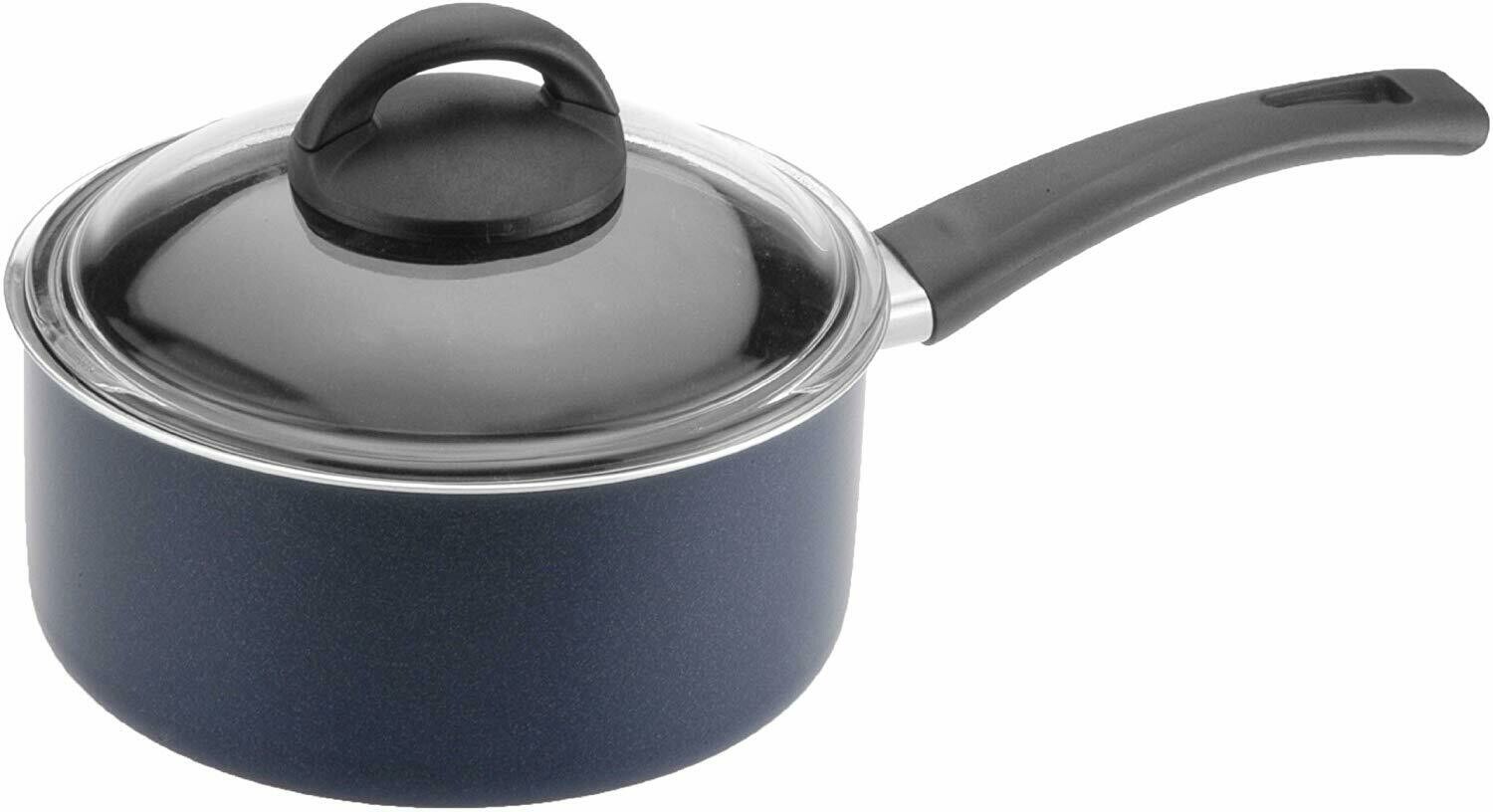 CARONI 18CM NON STICK BLUE SAUCE PAN+GLASS COVER