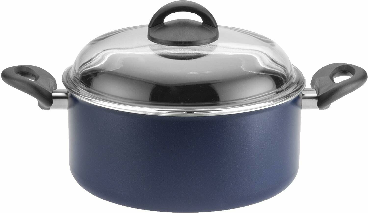 CARONI 24CM NON STICK BLUE CASSEROLE+GLASS COVER