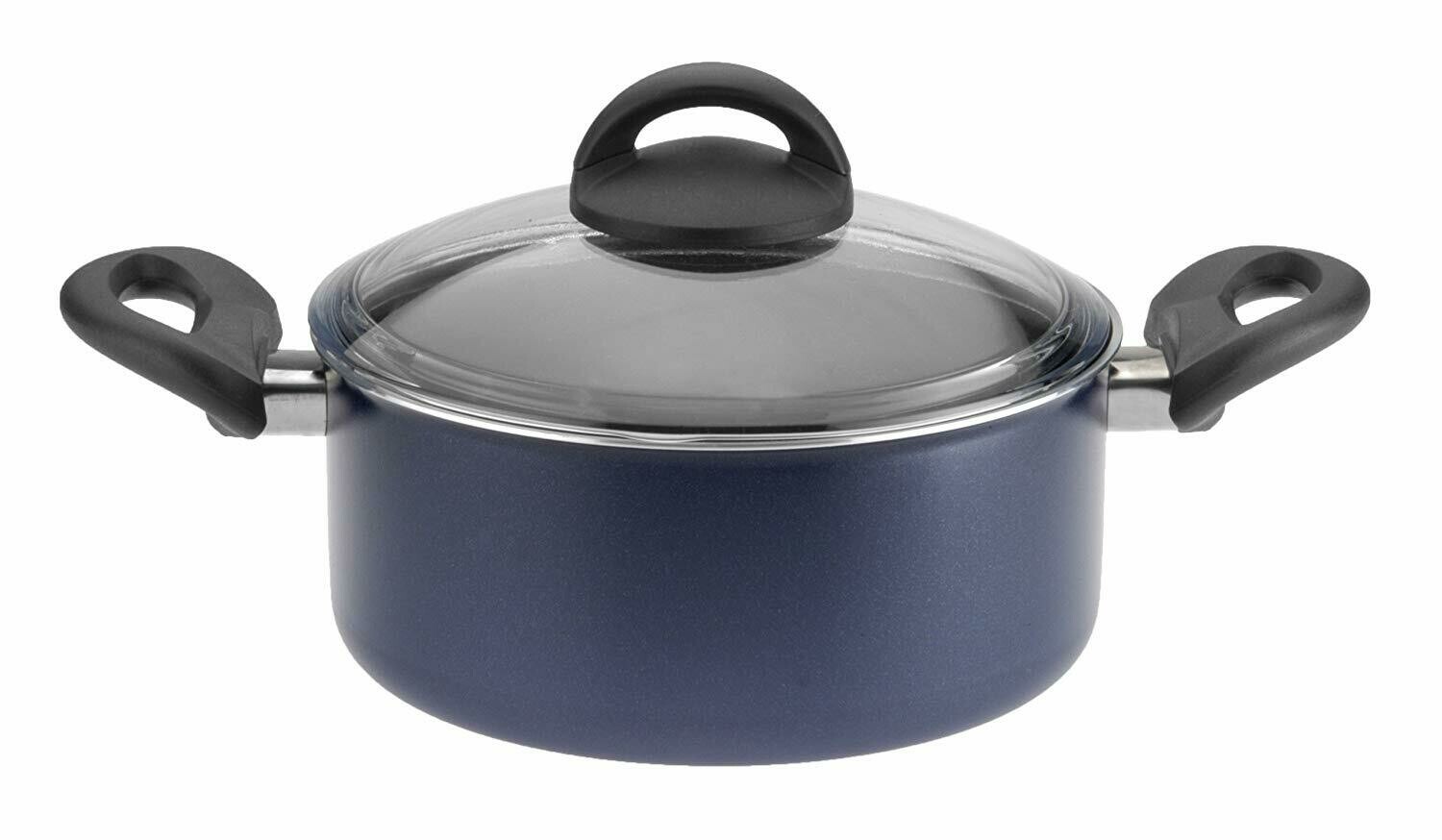 CARONI 20CM NON STICK BLUE CASSEROLE+GLASS COVER