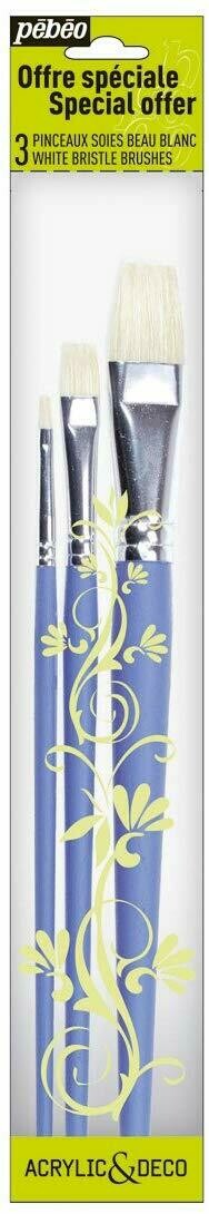 PEBEO 3PCS WHITE BRISTOL FLAT BRUSH 951100