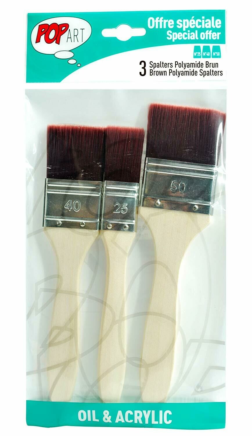 PEBEO 3PCS SPALTERS BRUSH 25/40/50MM 950550/950551, Colour: Brown