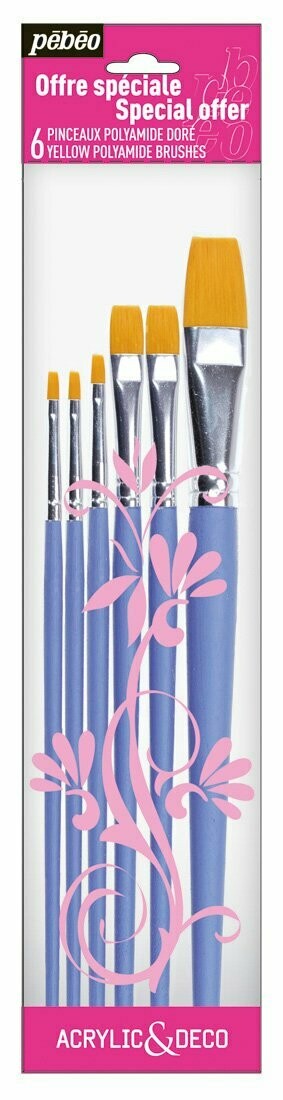 PEBEO 6PCS YELLOW POLY FLAT BRUSH 951140